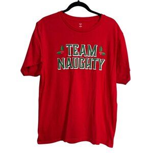 Team Naughty Red Holiday Graphic T-Shirt XL Christmas Humor Tee